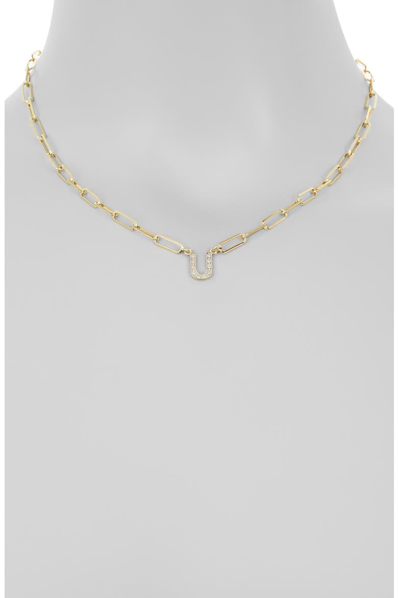 Diamond Initial Charm Paper Clip Chain Necklace, Alternate, color, YELLOW-U