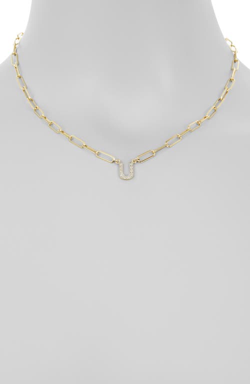 Meshmerise Diamond Initial Charm Paper Clip Chain Necklace In Gold