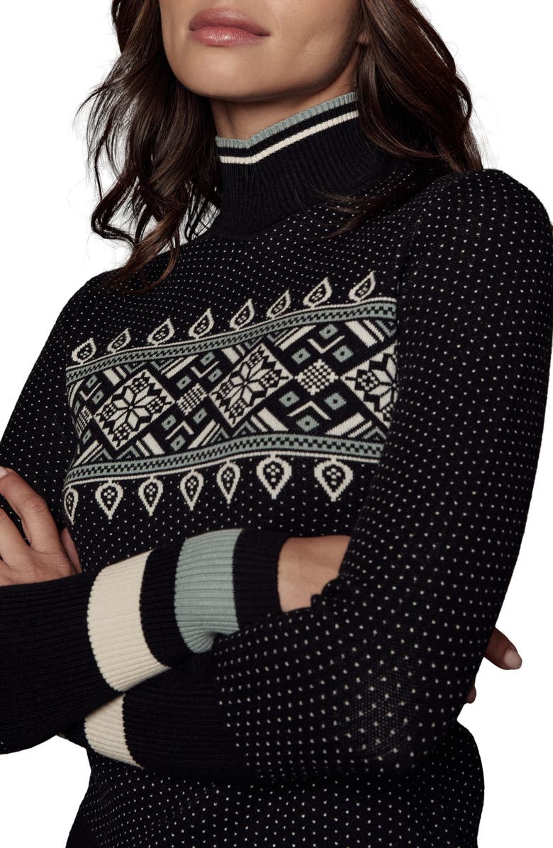 Alp N Rock Holly Snowflake Fair Isle Mock Neck Sweater, Alternate, color, Black