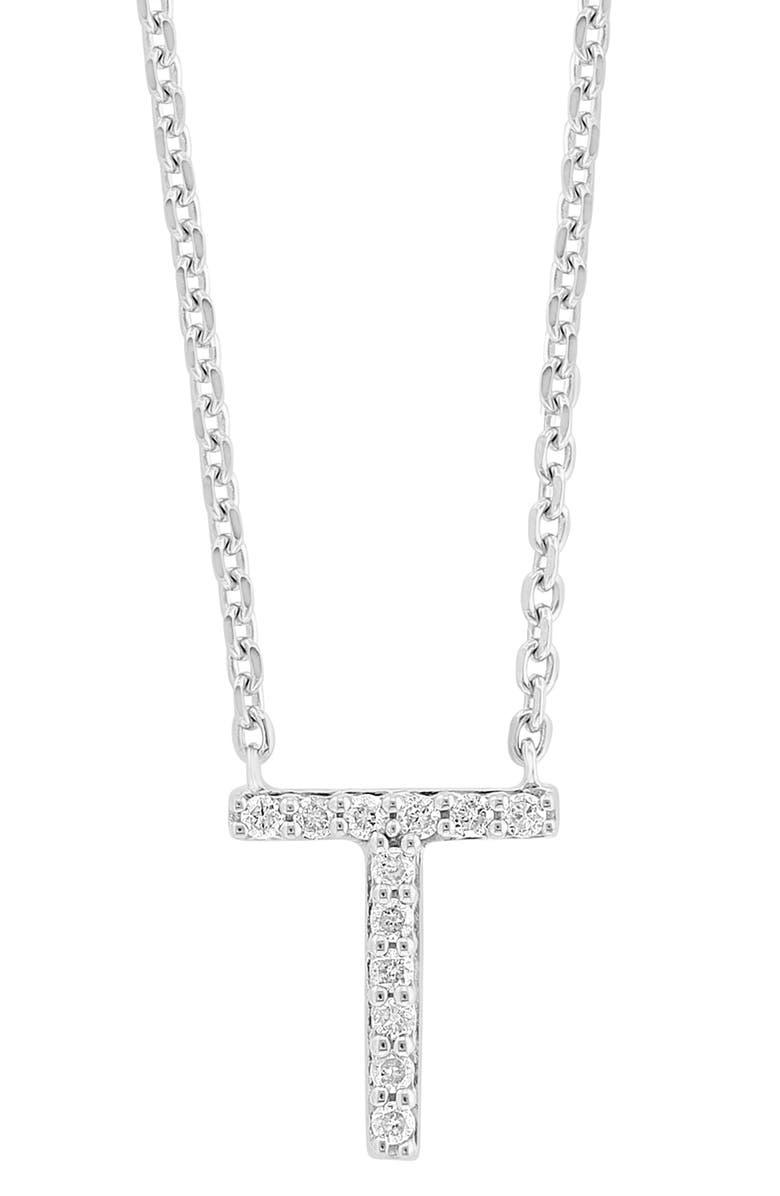 EFFY Sterling Silver Diamond 'T' Initial Pendant Necklace, Alternate, color, Silver