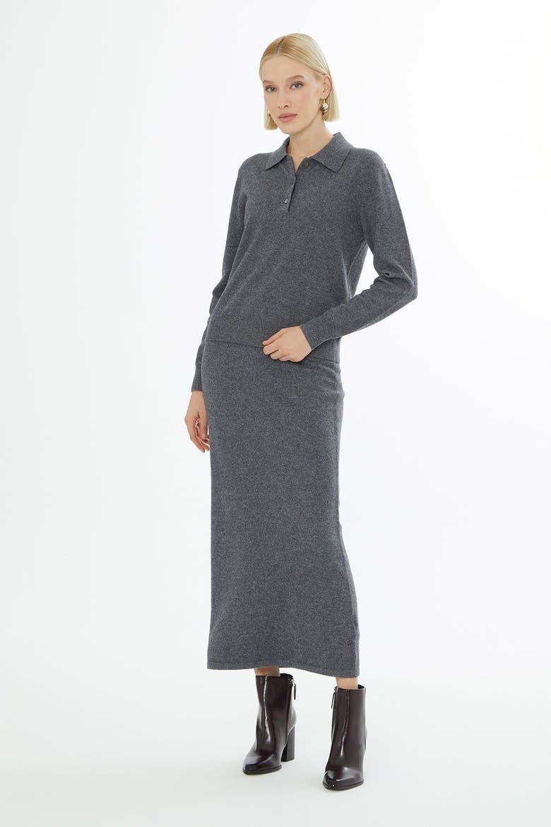 Shirt Collar Button-Front Wool Cashmere Sweater, Alternate, color, Grey