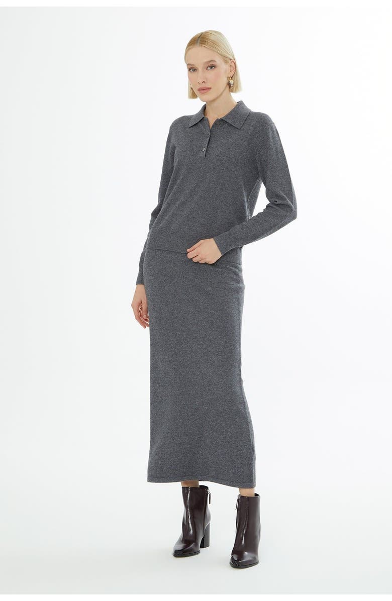 Gizia Shirt Collar Sweater with Button Closure Grey, Alternate, color, Grey