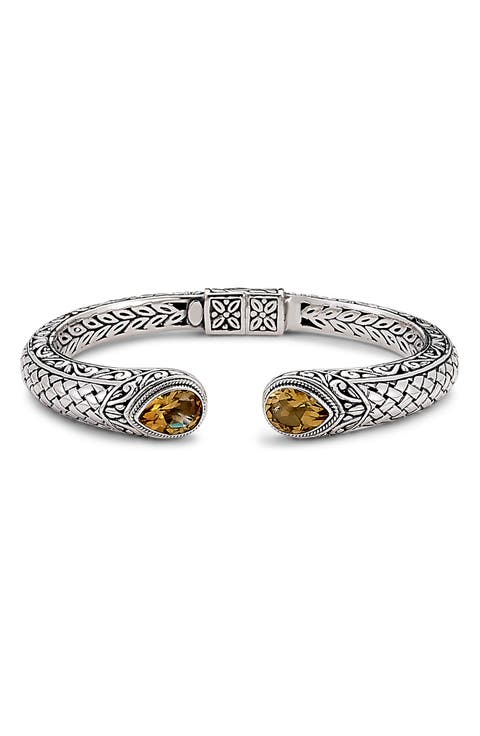 Sterling Silver Citrine Hinged Bangle Bracelet