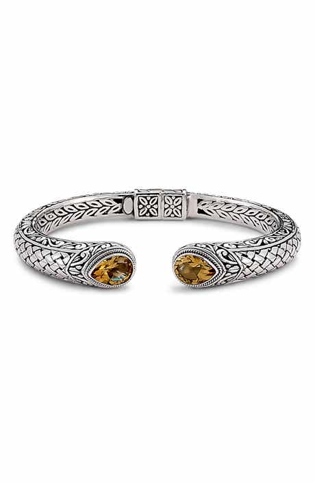 SAMUEL B. Sterling Silver Citrine Hinged Bangle Bracelet