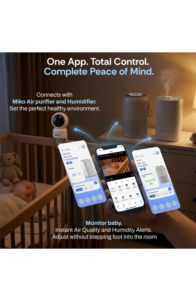 MIKO Luna Baby Camera - 2K HD Smart Monitor with Cry & Temperature Detection, Alternate, color, White