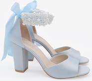 Kailee P Sasha Satin Block Heel Wedding Sandals with Perla Ankle Strap