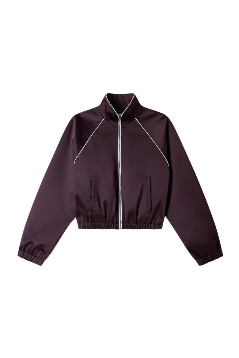 Cropped embroidered satin jacket, Alternate, color, Brown