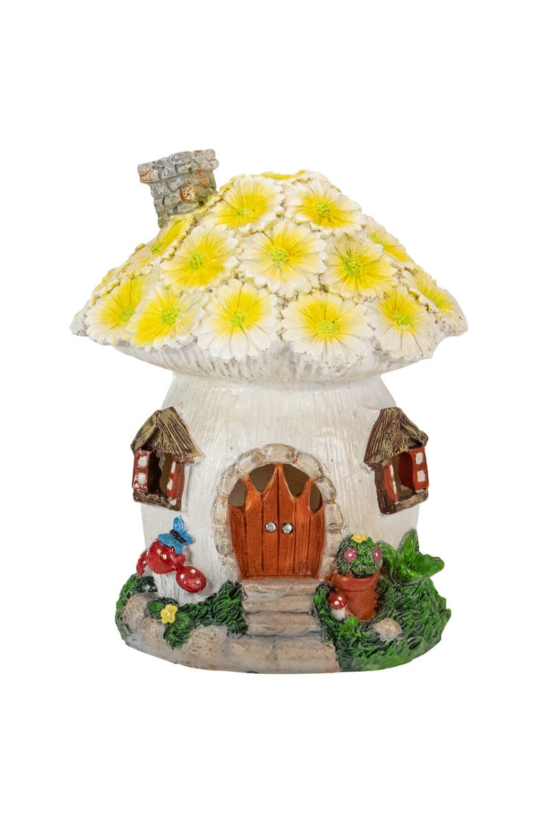 Northlight 7.25" Solar Lighted Flower House Outdoor Garden Statue, Main, color, Brown