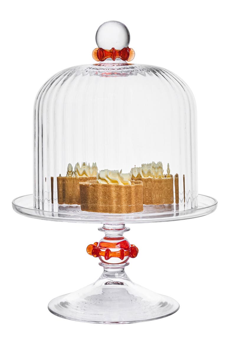Nell Ruffle Petite Cake Stand & Dome, Alternate, color, RUBY