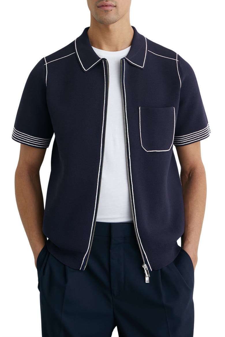Blake Piped Zip Shirt, Main, color, NAVY