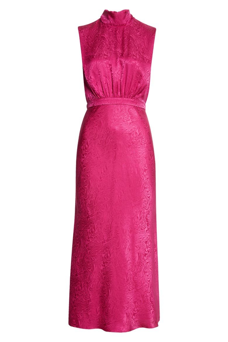 Fleur Silk Jacquard Dress, Alternate, color, CERISE