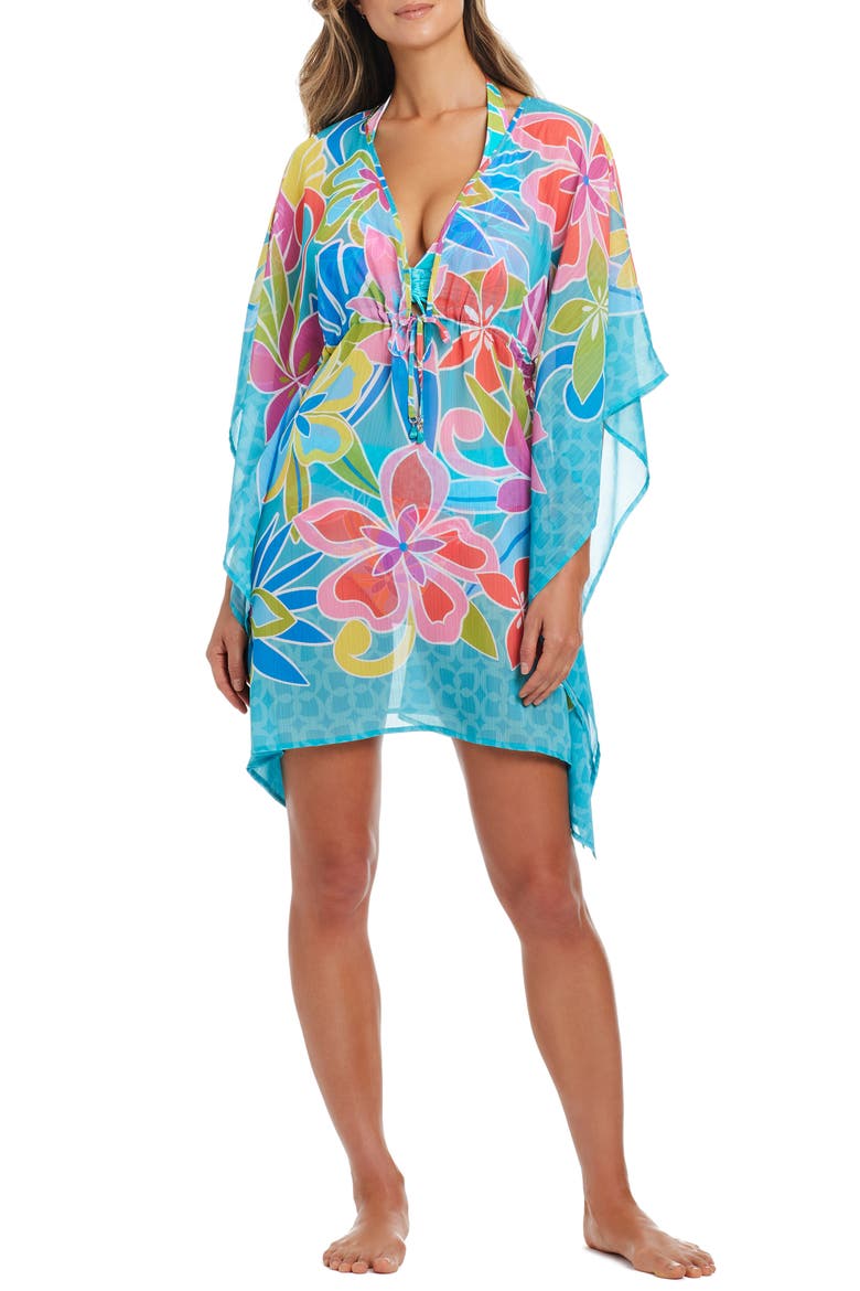 Sheer Cover-Up Caftan, Main, color, AQUA FRESCA