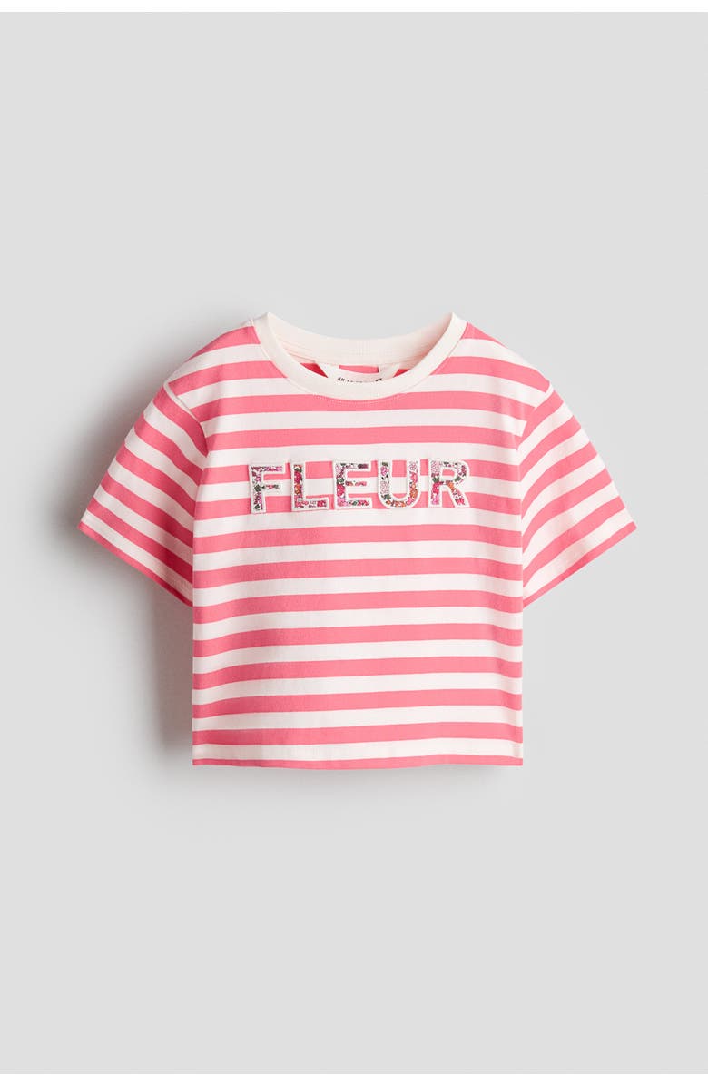H&M Appliquéd cotton t-shirt, Alternate, color, Raspberry Pink/Fleur