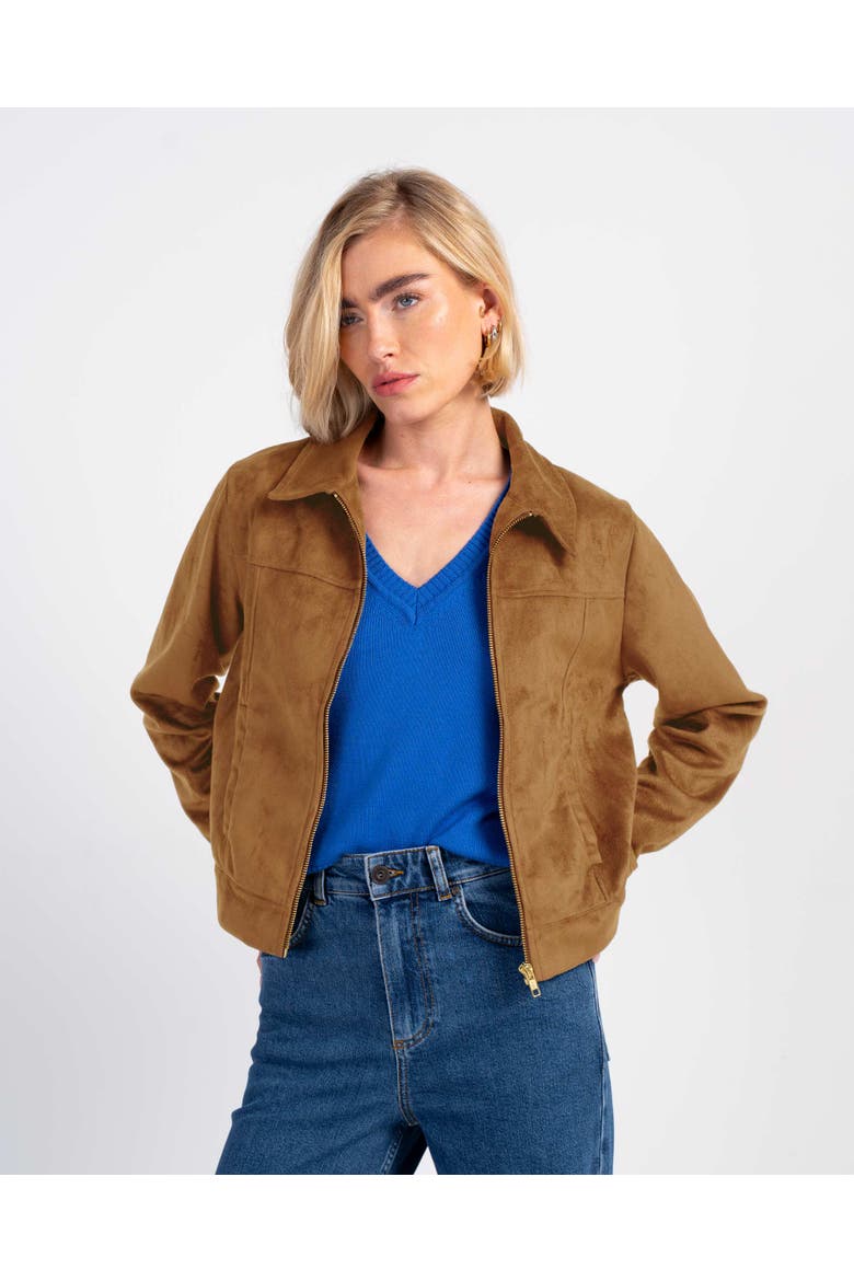 Harper Suede Bomber Jacket, Main, color, Camel