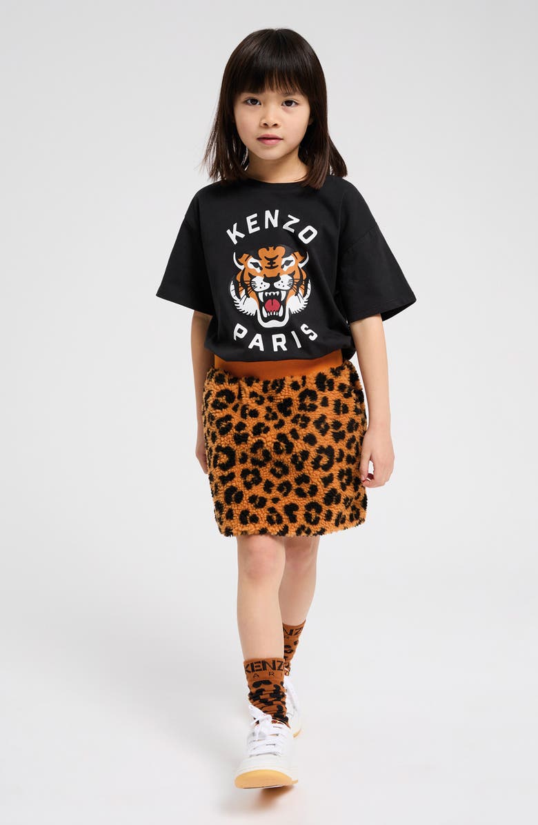 KENZO Kids' Leopard Spot Faux Fur Skirt, Alternate, color, 
