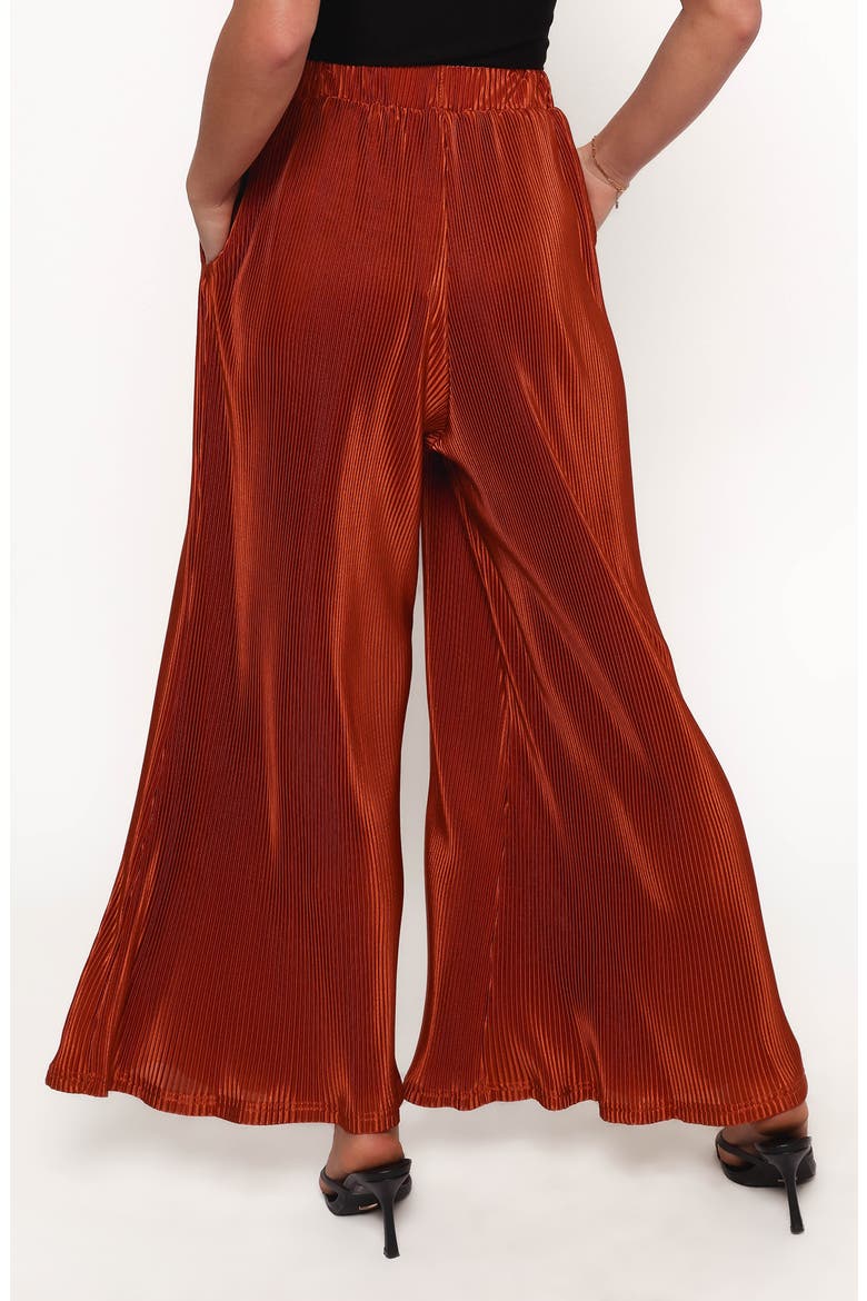 Leria Plissé Wide Leg Satin Pants, Alternate, color, BURNT ORANGE
