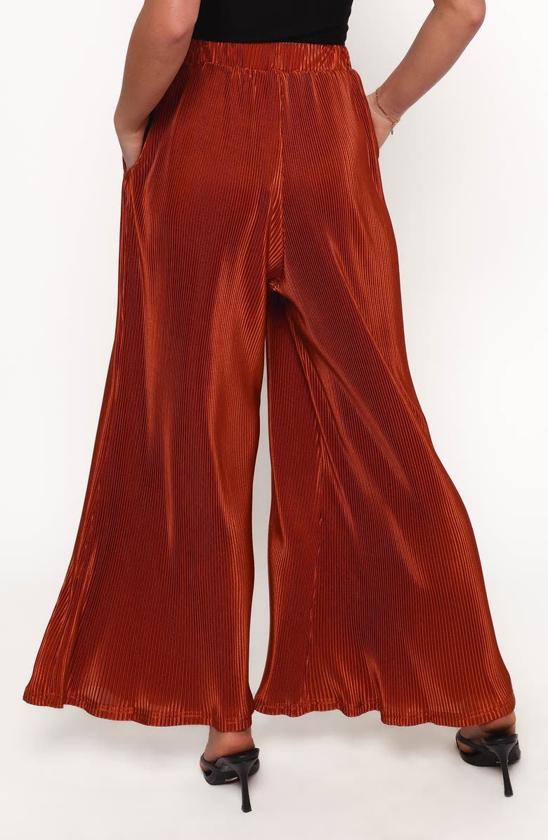 Petal & Pup Leria Plissé Wide Leg Satin Pants, Alternate, color, Burnt Orange