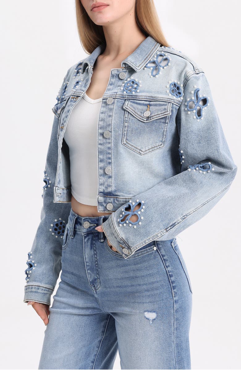Bayeas Crop Denim Trucker Jacket, Alternate, color, Celeste
