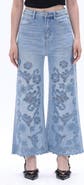 Bayeas Rhinestone Floral Embroidered High Waist Wide Leg Jeans