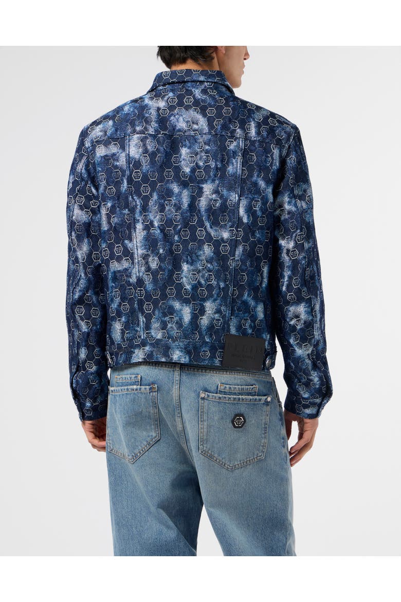 Denim Trucker Jacket Jacquard Monogram Men, Alternate, color, navy
