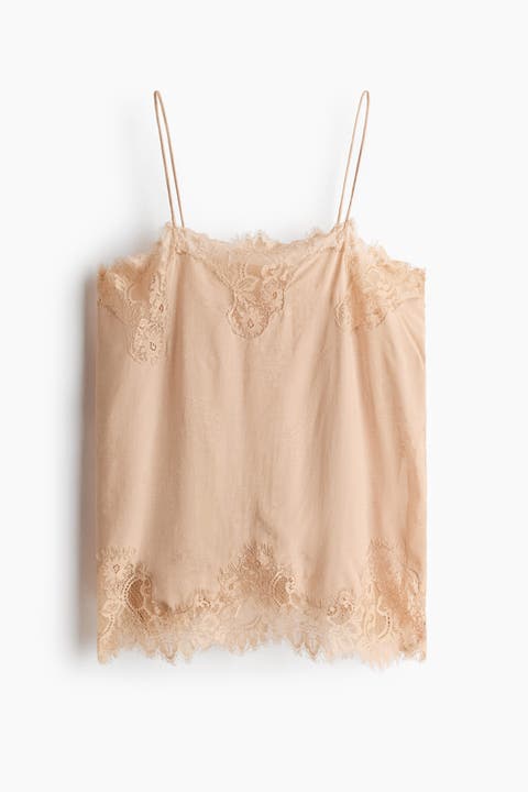 Lace-trimmed Jacquard-weave Top