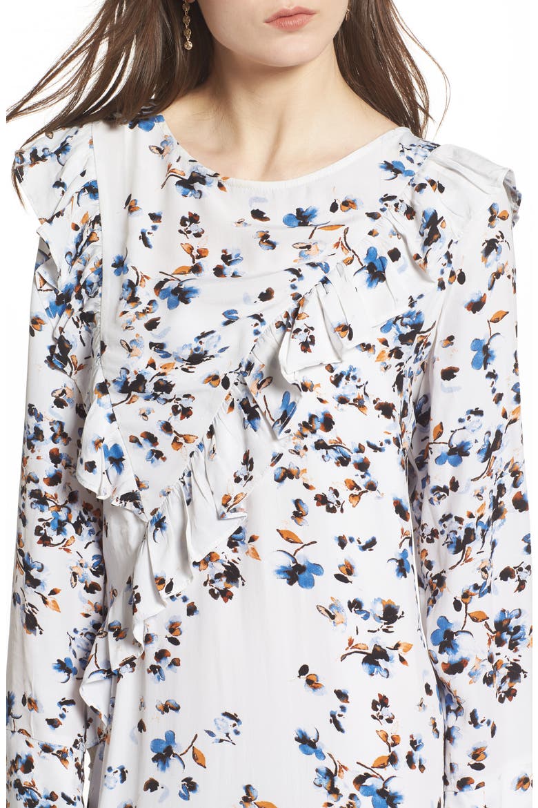 Print Ruffle Maxi Dress, Alternate, color, WHITE SCATTERED FLORAL