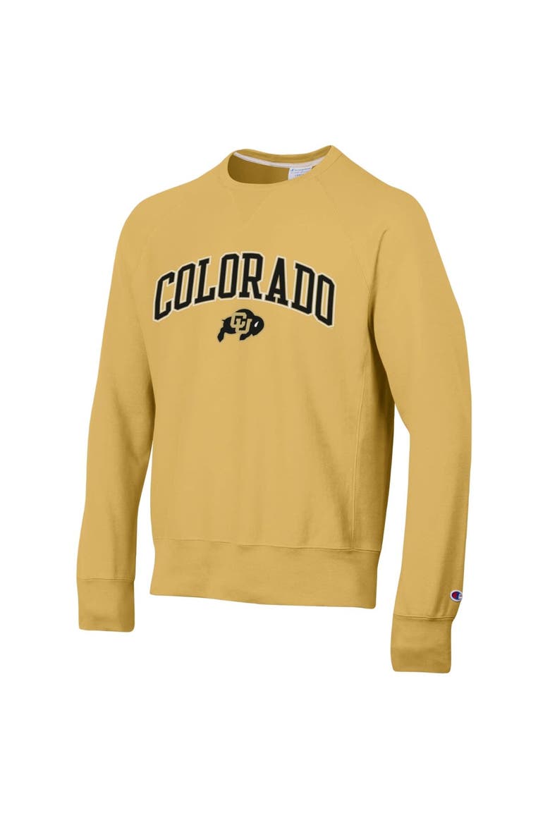 Men's Champion Gold Colorado Buffaloes Skinny Arch Over Vintage Wash Pullover Sweatshirt, Alternate, color, Gold