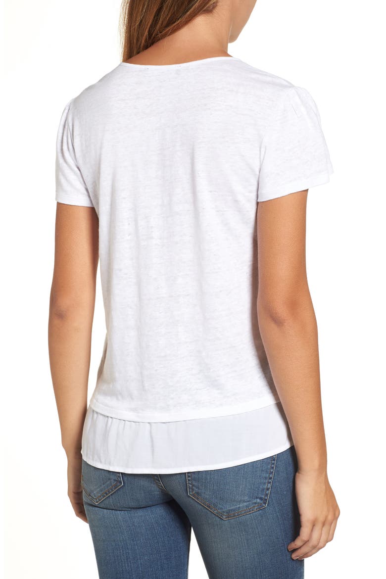 Uptown Tiered Hem Linen Tee, Alternate, color, WHITE/WHITE