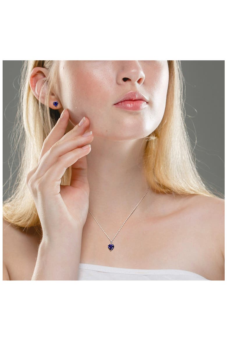 Heart Cut Lab Created Sapphire Pendant Necklace & Stud Earrings, Alternate, color, BLUE