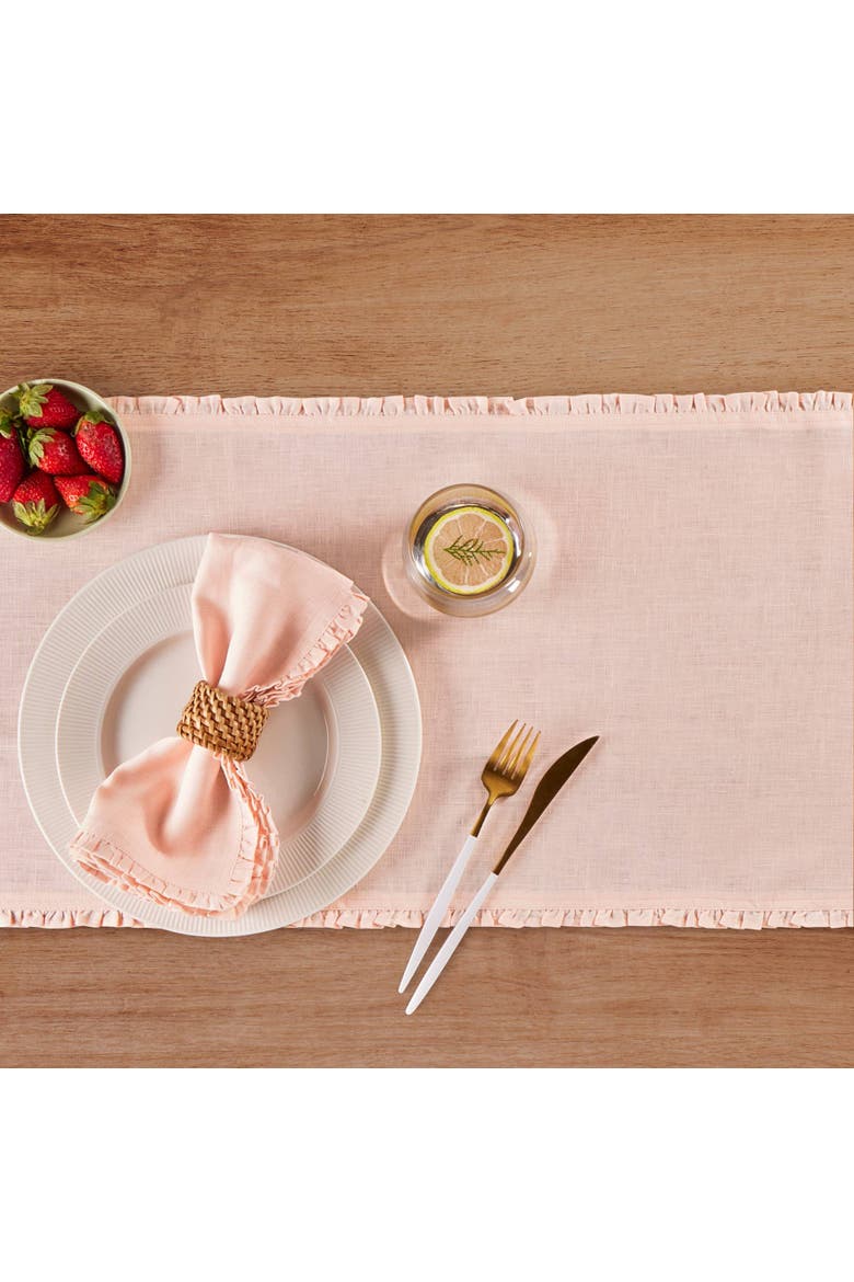 Linen Table Runner - Juliette Ruffle, Alternate, color, Peach Cloud