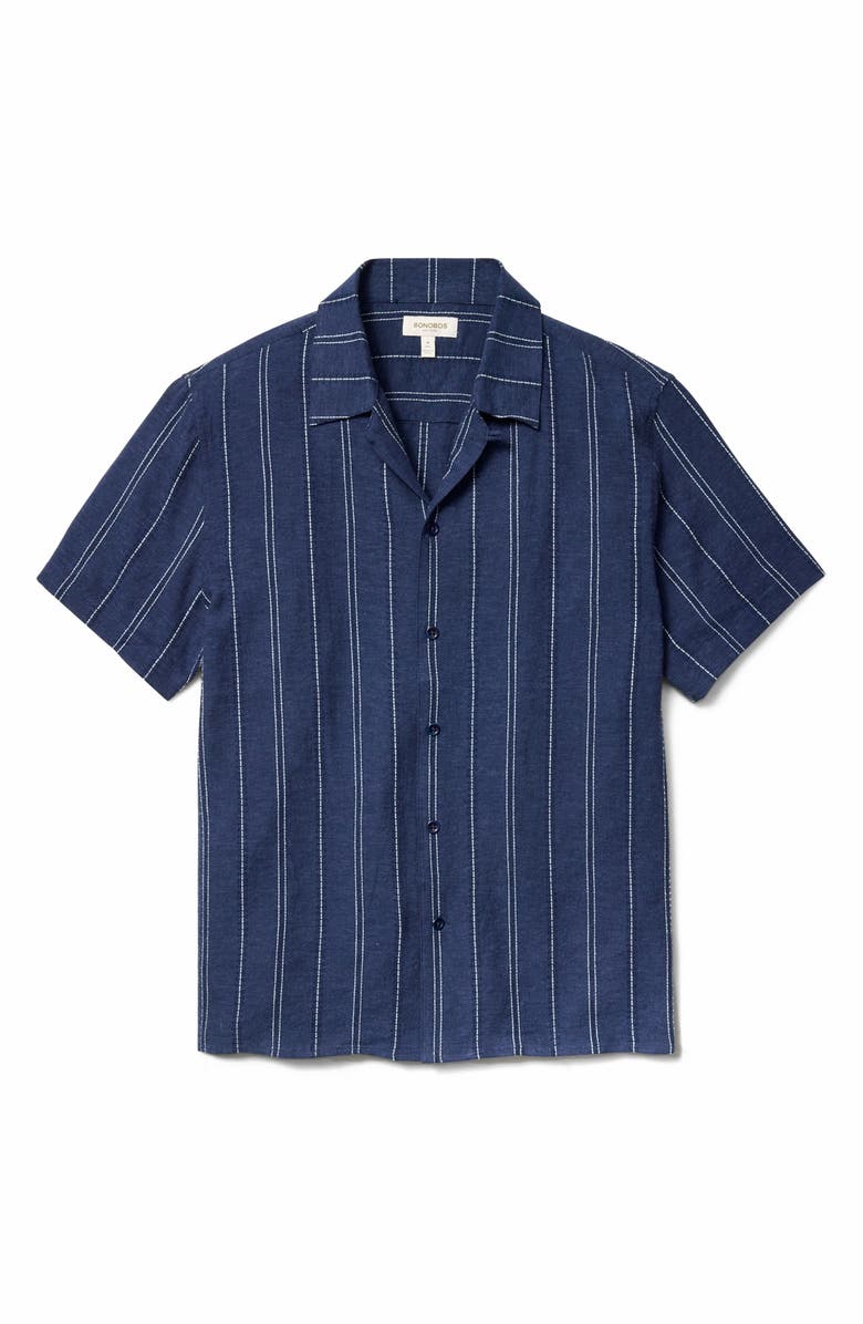 Bonobos Riviera Stripe Linen Blend Camp Shirt, Alternate, color, Indy Linen Stripe As Header