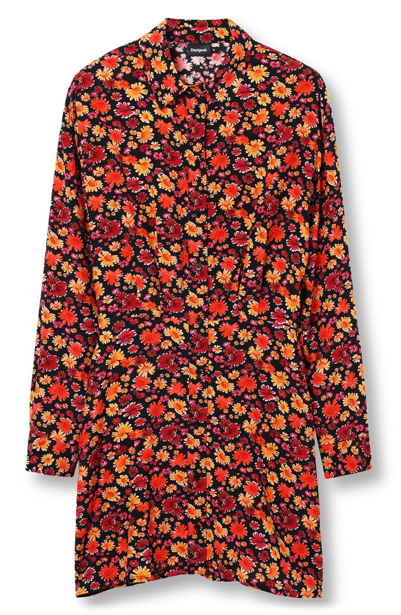 Desigual Yesh Floral Long Sleeve Mini Shirtdress, Alternate, color, Red