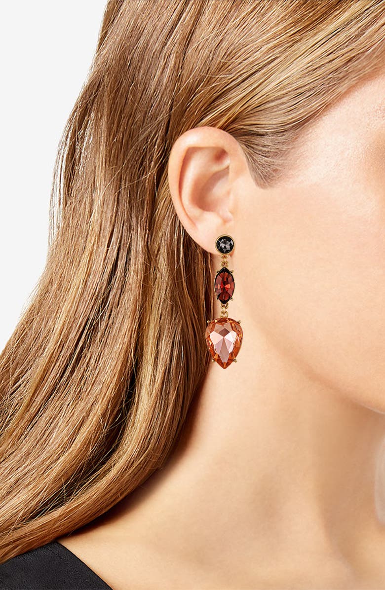 GUESS Crystal Linear Drop Earrings, Alternate, color, Gold Tone/ Red Multi