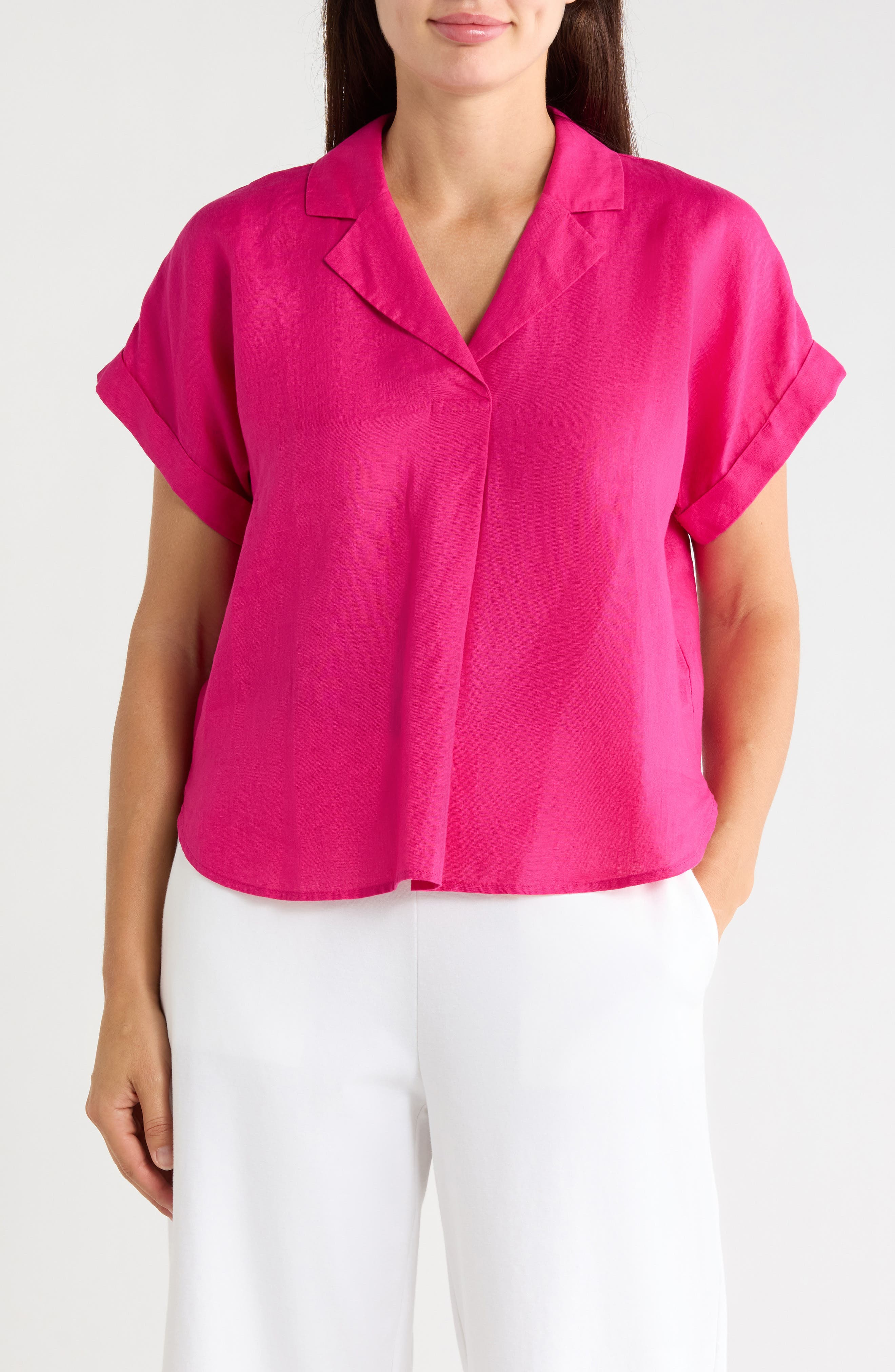 Notched Collar Organic Linen Top