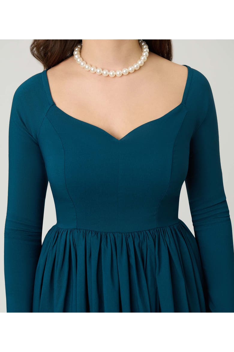 Sweetheart Long Sleeve Swing Dress, Alternate, color, Green Solid