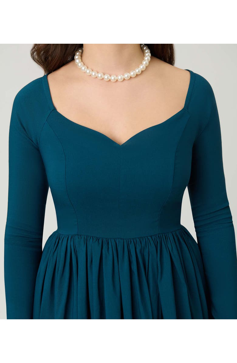 Unique Vintage Sweetheart Long Sleeve Swing Dress, Alternate, color, Green Solid