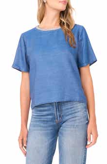Vince Camuto Bead Detail Chambray Top