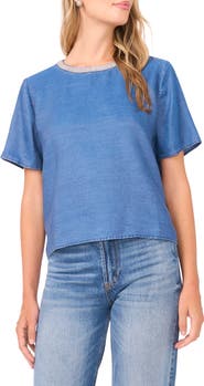 Vince Camuto Bead Detail Chambray Top