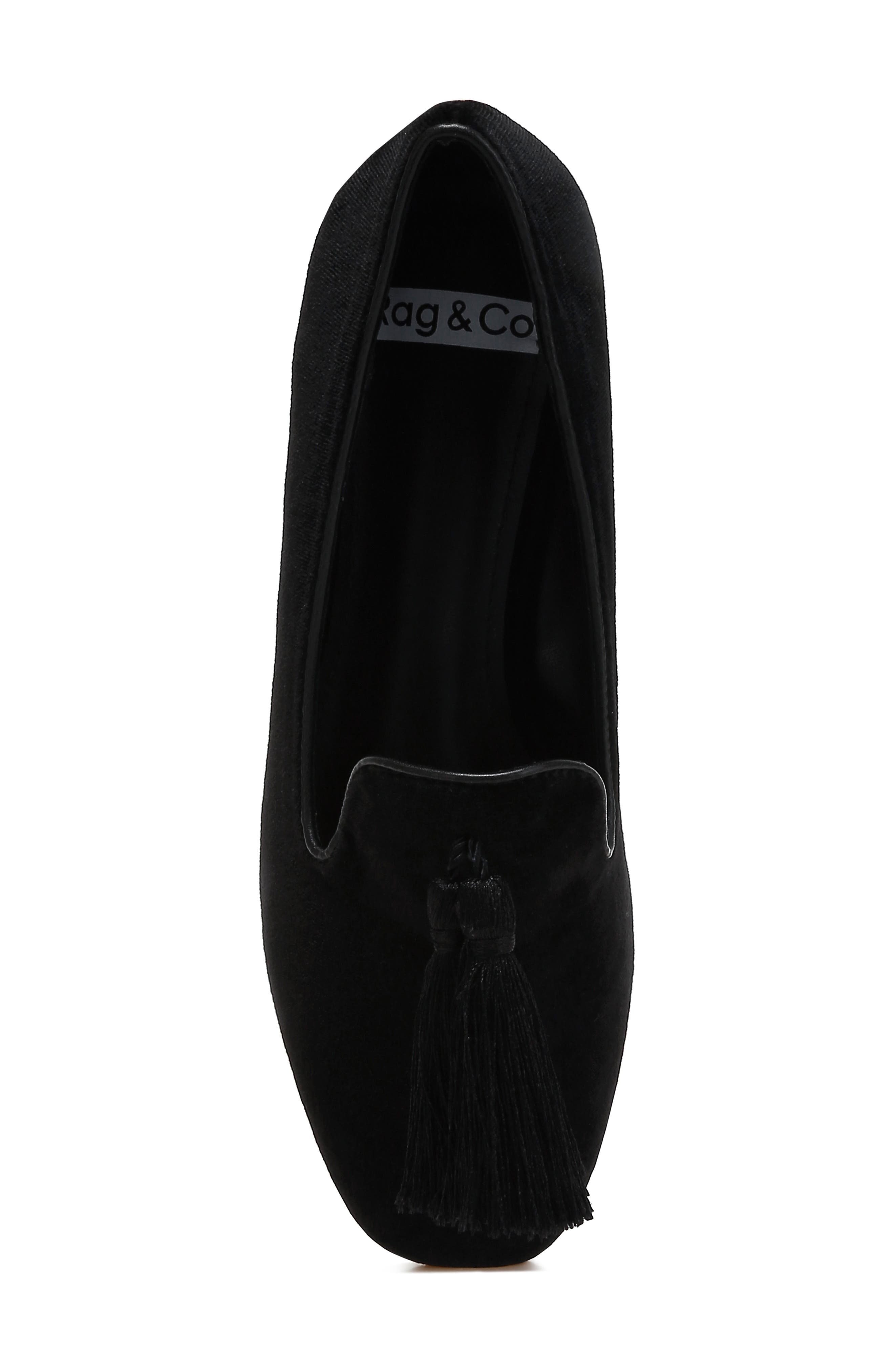 Rag & Co Tromso Tassel Detail Velvet Loafer, Alternate, color, Black