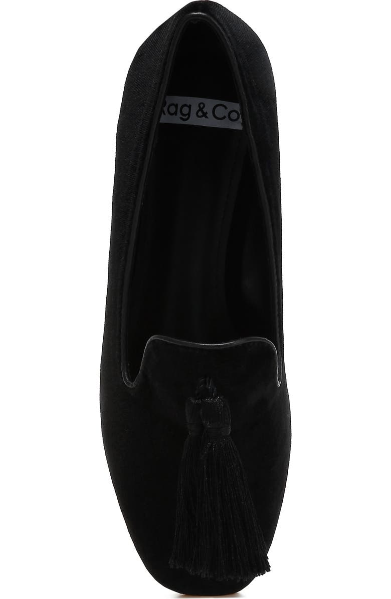 Rag & Co Tromso Tassel Detail Velvet Loafer, Alternate, color, Black