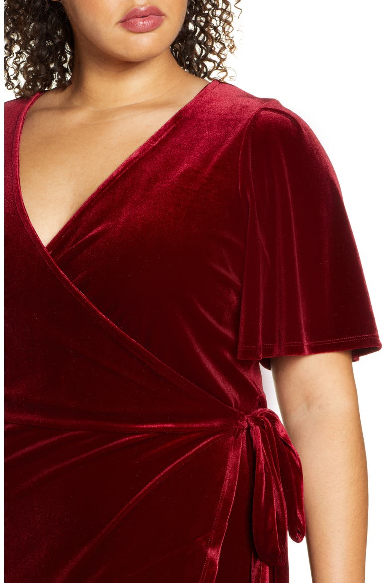 Velour Maxi Wrap Dress, Alternate, color, RED CHILI