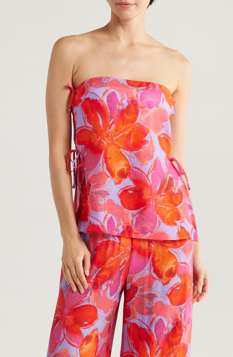 Hutch Sie Tie Strapless Top, Main, color, Watercolor Gardenia