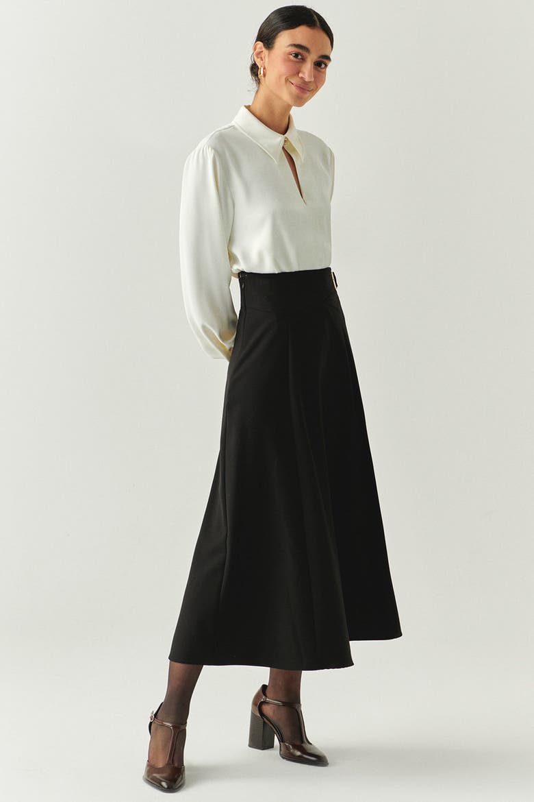 Sol Flared Midi Skirt, Alternate, color, BLACK