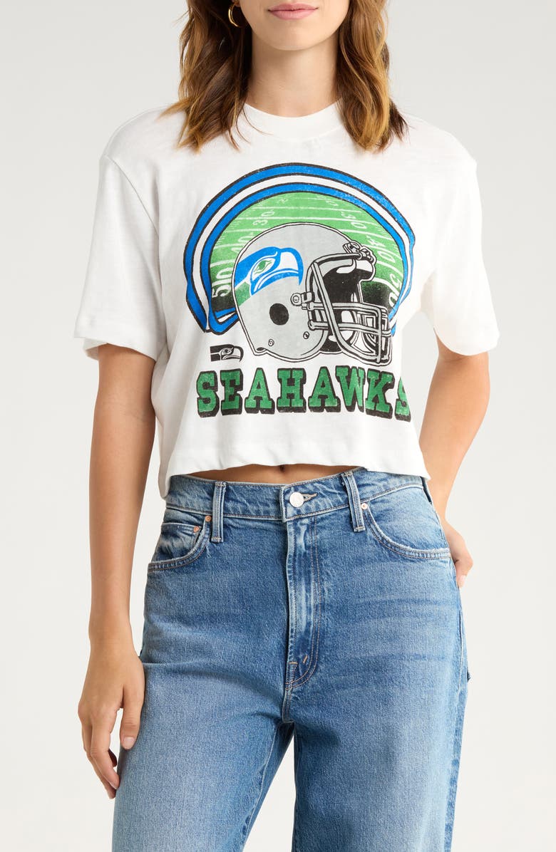 Junk Food Game Time NFL Seattle Seahawks Crop Distressed Graphic T-Shirt, Main, color, Vintage White