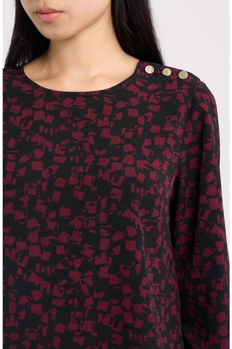 Print Button Shoulder Top, Alternate, color, ANNE BLACK/ CHIANTI