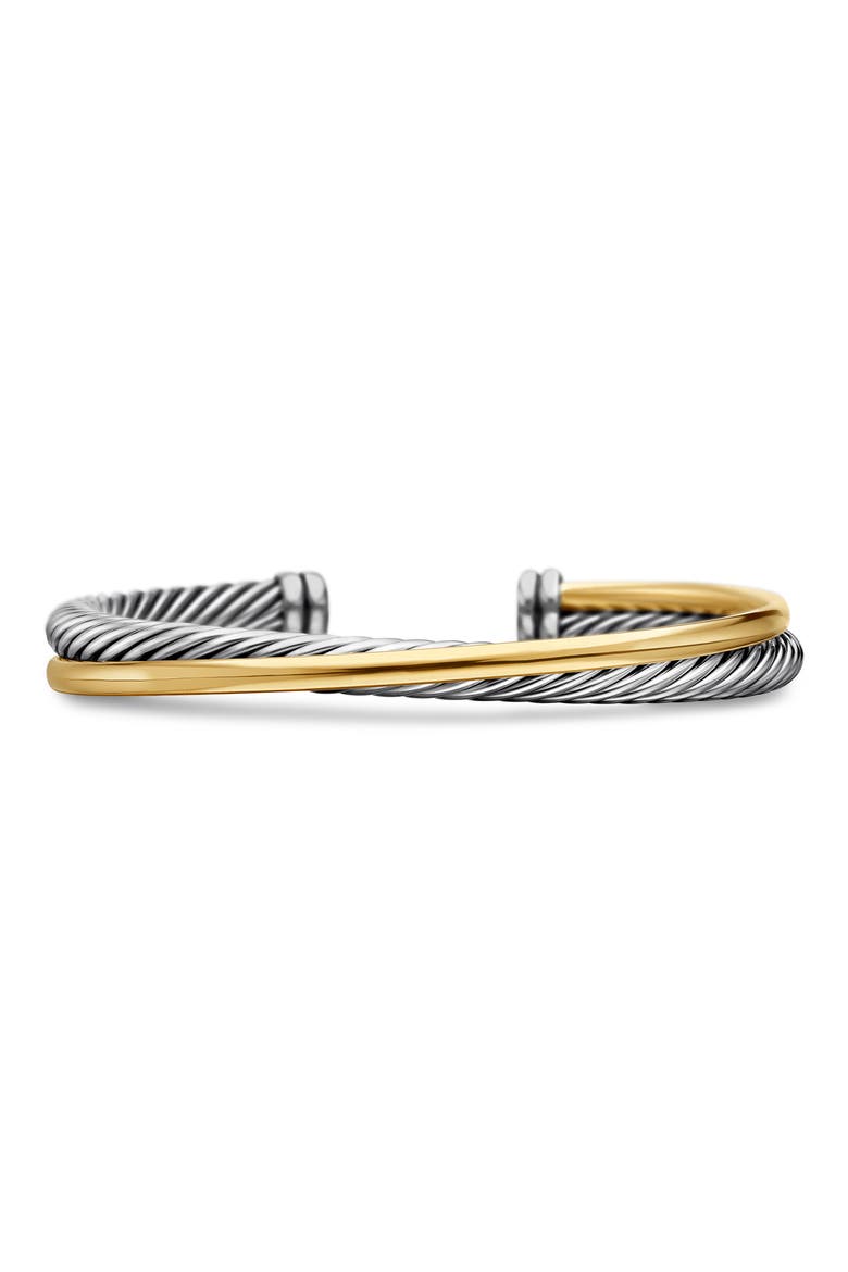 Crossover Two-Row Cuff Bracelet in Sterling Silver with 18K Yellow Gold, 5mm, Main, color, YELLOW GOLD SS