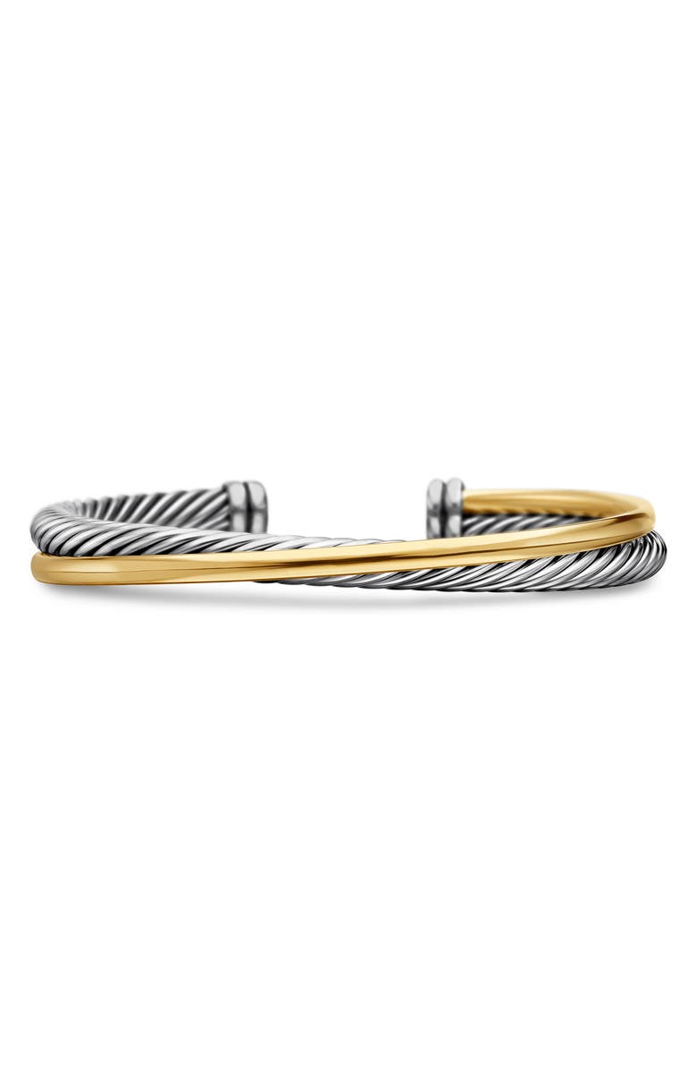 David Yurman Crossover Two-Row Cuff Bracelet in Sterling Silver with 18K Yellow Gold, 5mm, Main, color, Yellow Gold Ss