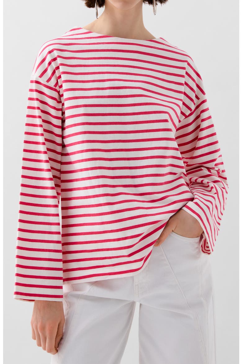 Stripes Label Ls Tee, Main, color, Coralstripes