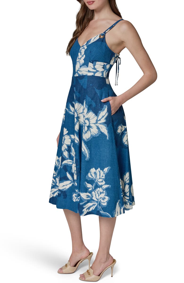 Donna Karan New York Sleeveless Linen Blend Midi Dress, Alternate, color, Prussian Blue
