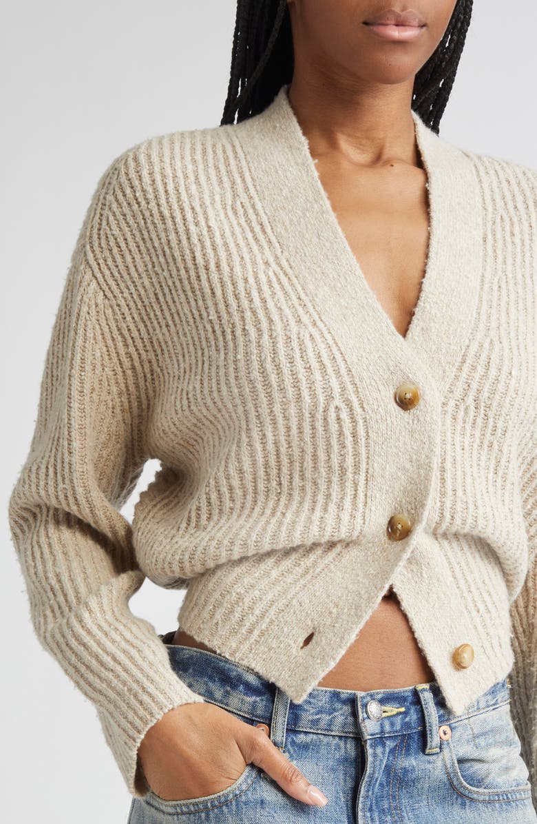 R13 Split Hem Wool Blend Cardigan, Alternate, color, Oatmeal Tweed